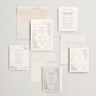 This is a lace foil stamped wedding invitations with foil pressed by Hannah Williams called foil botanical frame printing on signature in standard