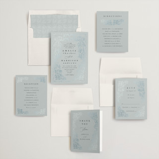 This is a mist foil stamped wedding invitations with foil pressed by Hannah Williams called foil botanical frame printing on signature in standard