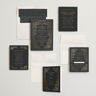 This is a twilight foil stamped wedding invitations with foil pressed by Hannah Williams called foil botanical frame printing on signature in standard