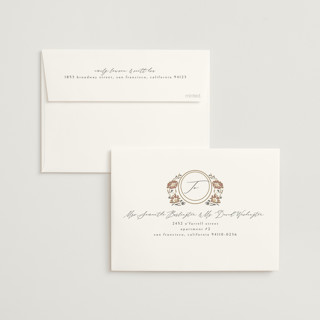 This is a champagne foil stamped wedding invitations with foil pressed by Ana de Sousa called timeless nature printing on signature in standard