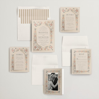 This is a champagne foil stamped wedding invitations with foil pressed by Ana de Sousa called timeless nature printing on signature in standard