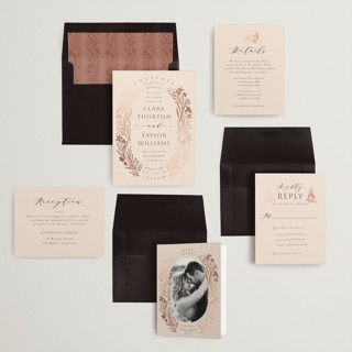 This is a blush foil stamped wedding invitations with foil pressed by Leah Bisch called floral border printing on signature in standard