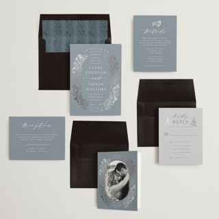 This is a titanium foil stamped wedding invitations with foil pressed by Leah Bisch called floral border printing on signature in standard