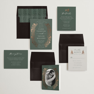 This is a ivy foil stamped wedding invitations with foil pressed by Leah Bisch called floral border printing on signature in standard