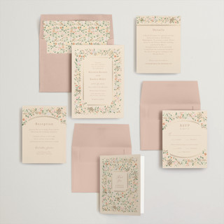 This is a ivory foil stamped wedding invitations with foil pressed by Jennifer Wick called esther's garden printing on signature in standard