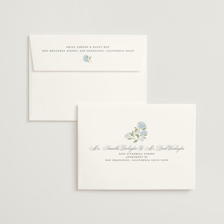 This is a dove foil stamped wedding invitations with foil pressed by Susan Zinader called shimmering hydrangeas printing on signature in standard