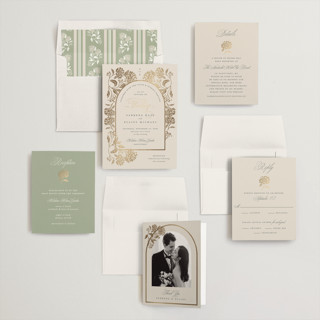 This is a tea time foil stamped wedding invitations with foil pressed by Susan Zinader called shimmering hydrangeas printing on signature in standard