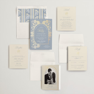 This is a fleur blue foil stamped wedding invitations with foil pressed by Susan Zinader called shimmering hydrangeas printing on signature in standard