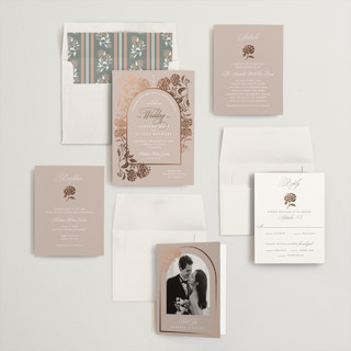 This is a cashmere foil stamped wedding invitations with foil pressed by Susan Zinader called shimmering hydrangeas printing on signature in standard