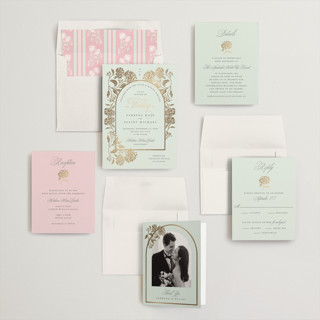 This is a pastel mint foil stamped wedding invitations with foil pressed by Susan Zinader called shimmering hydrangeas printing on signature in standard