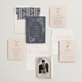 This is a under the stars foil stamped wedding invitations with foil pressed by Susan Zinader called shimmering hydrangeas printing on signature in standard