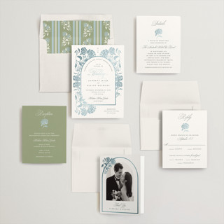 This is a dove foil stamped wedding invitations with foil pressed by Susan Zinader called shimmering hydrangeas printing on signature in standard