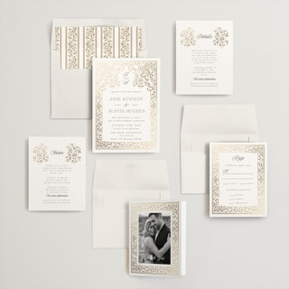 This is a ivory foil stamped wedding invitations with foil pressed by Ana de Sousa called regency grace printing on signature in standard