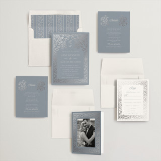 This is a lagoon foil stamped wedding invitations with foil pressed by Ana de Sousa called regency grace printing on signature in standard