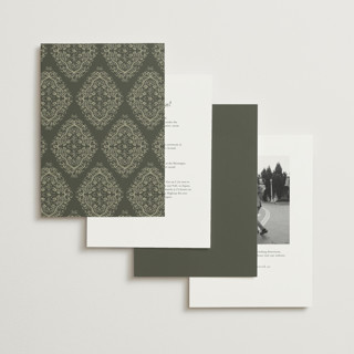 This is a sage foil stamped wedding invitations with foil pressed by Gwen Bedat called floral romance printing on signature in standard