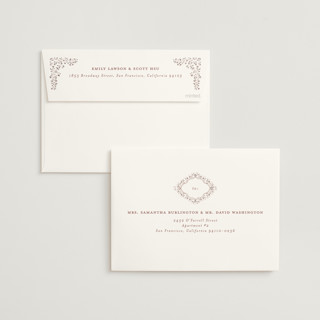 This is a rose foil stamped wedding invitations with foil pressed by Gwen Bedat called floral romance printing on signature in standard