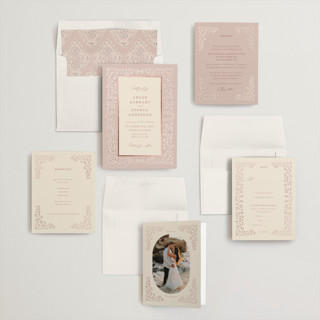 This is a rose foil stamped wedding invitations with foil pressed by Gwen Bedat called floral romance printing on signature in standard
