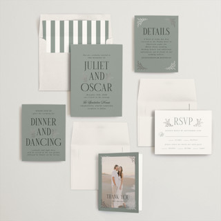 This is a mossy foil stamped wedding invitations with foil pressed by Laura Hankins called enchanted printing on signature in standard