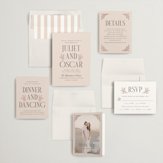 This is a blush foil stamped wedding invitations with foil pressed by Laura Hankins called enchanted printing on signature in standard