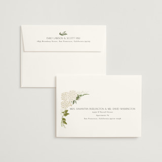 This is a porcelain foil stamped wedding invitations with foil pressed by Susan Moyal called garden whisper printing on signature in standard