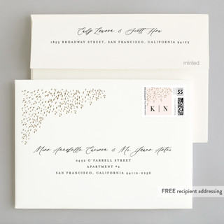 This is a blush foil stamped wedding invitations with foil pressed by Kristie Kern called solaris printing on signature in standard