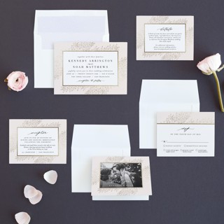This is a blush foil stamped wedding invitations with foil pressed by Kristie Kern called solaris printing on signature in standard