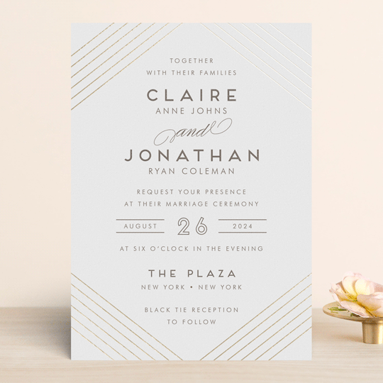 a golden age foil pressed wedding invitations by lehan veenker minted