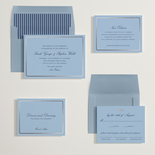 This is a sky foil stamped wedding invitations with foil pressed by Megan Davis called aperitif printing on signature in standard