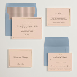 This is a peach foil stamped wedding invitations with foil pressed by Megan Davis called aperitif printing on signature in standard