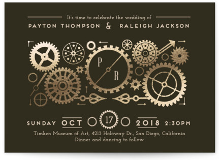 photo of Steampunk Foil Pressed Wedding Invitations