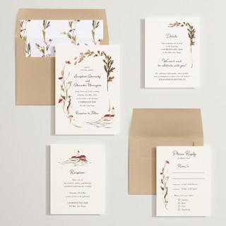 This is a merlot foil stamped wedding invitations with foil pressed by Lucrecia Caporale called coastal bloom printing on signature in standard