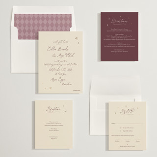 This is a berry plum foil stamped wedding invitations with foil pressed by Ani Somi called written in the stars printing on signature in standard