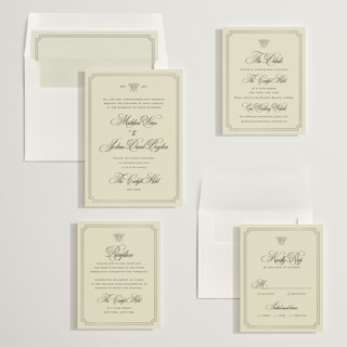 This is a cream foil stamped wedding invitations with foil pressed by Jennifer Lew called honeybee printing on signature in standard