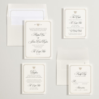 This is a linen foil stamped wedding invitations with foil pressed by Jennifer Lew called honeybee printing on signature in standard