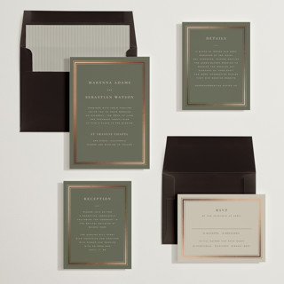 This is a eucalyptos foil stamped wedding invitations with foil pressed by Wildfield Paper Co called hampton printing on signature in standard