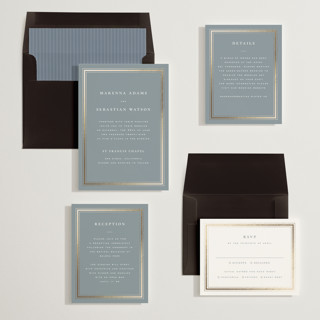 This is a mist foil stamped wedding invitations with foil pressed by Wildfield Paper Co called hampton printing on signature in standard