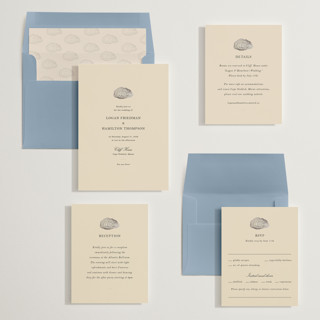This is a sand foil stamped wedding invitations with foil pressed by Jennifer Lew called cove printing on signature in standard
