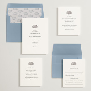 This is a shell foil stamped wedding invitations with foil pressed by Jennifer Lew called cove printing on signature in standard