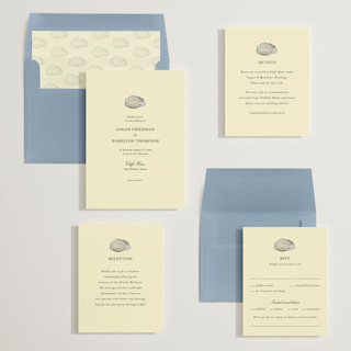 This is a butter foil stamped wedding invitations with foil pressed by Jennifer Lew called cove printing on signature in standard