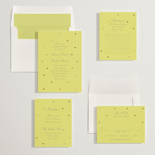 This is a sunshine foil stamped wedding invitations with foil pressed by Baumbirdy called pearls printing on signature in standard