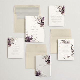 This is a plum foil stamped wedding invitations with foil pressed by Grace Kreinbrink called vintage rose garden printing on signature in standard