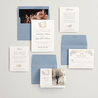 This is a pearl foil stamped wedding invitations with foil pressed by Jenna Holcomb called rococo printing on signature in standard