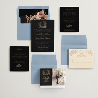 This is a noir foil stamped wedding invitations with foil pressed by Jenna Holcomb called rococo printing on signature in standard