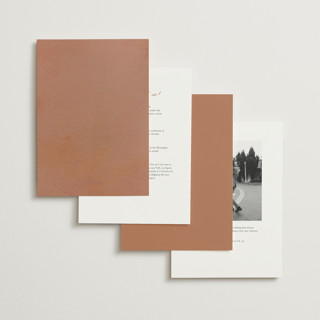 This is a terracotta foil stamped wedding invitations with foil pressed by Itsy Belle Studio called sweeping vine printing on signature in standard