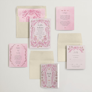 This is a berry pink foil stamped wedding invitations with foil pressed by Ani Somi called santa catalina printing on signature in standard