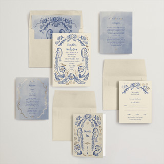This is a marseille bleu foil stamped wedding invitations with foil pressed by Ani Somi called santa catalina printing on signature in standard