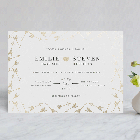 arrow frame foil pressed wedding invitations by lehan veenker minted