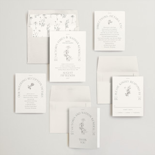This is a charcoal foil stamped wedding invitations with foil pressed by Baumbirdy called floral type arch printing on signature in standard