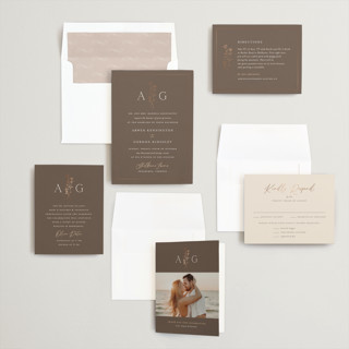 This is a pecan foil stamped wedding invitations with foil pressed by chocomocacino called kouignette printing on signature in standard