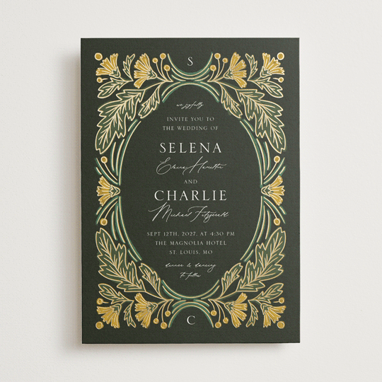 "Embellished" - Vintage Foil-pressed Wedding Invitations in Buttercup by Jen Owens.